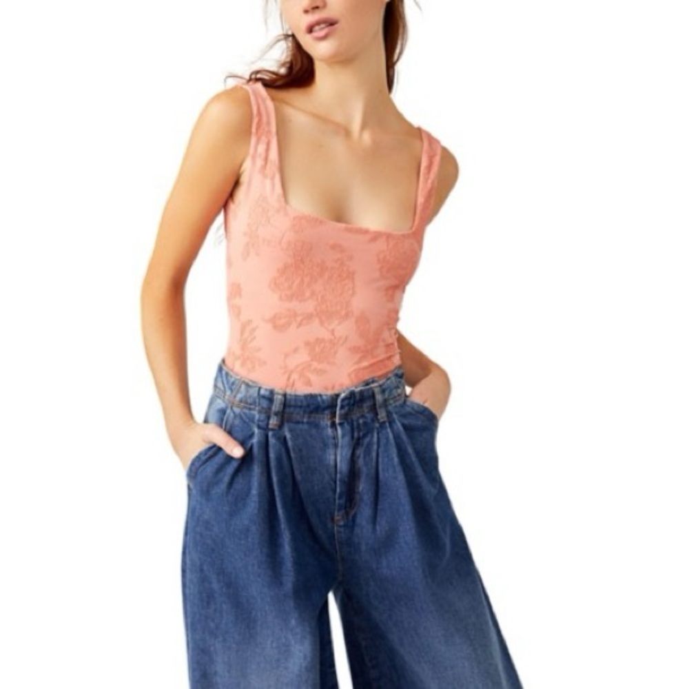 Free People Send Love Bodysuit in Burnt Coral.  NWT Size L/XL.